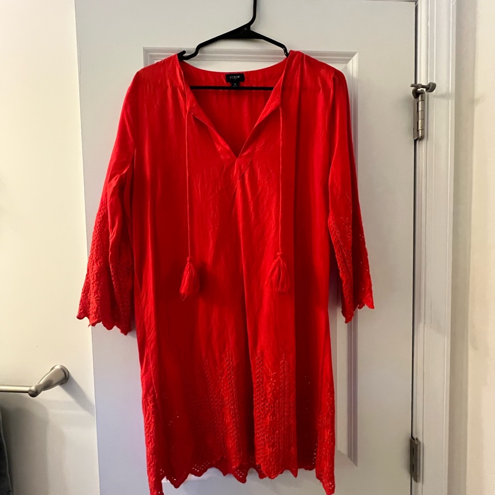 J. Crew Red V-Neck Tassel beach /pool cover up